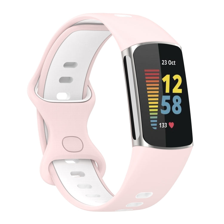 For Fitbit Charge 5 Two-color Silicone Watch Band(Pink White) by bashfashion