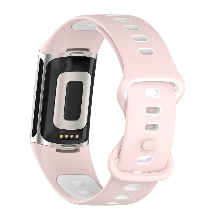 For Fitbit Charge 5 Two-color Silicone Watch Band(Pink White) by bashfashion