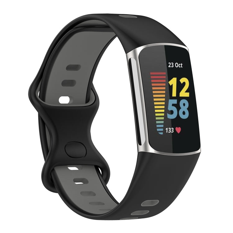 For Fitbit Charge 5 Two-color Silicone Watch Band(Black Grey) by bashfashion