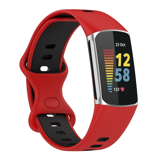 For Fitbit Charge 5 Two-color Silicone Watch Band(Red Black) by bashfashion