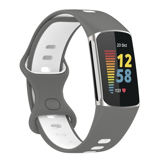 For Fitbit Charge 5 Two-color Silicone Watch Band(Grey White) by bashfashion