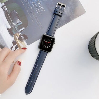 Sewing Leather Watch Band For Apple Watch Ultra 49mm&Watch Ultra 2 49mm / Series 9&8&7 45mm / SE 3&SE 2&6&SE&5&4 44mm / 3&2&1 42mm(Blue) by bashfashion