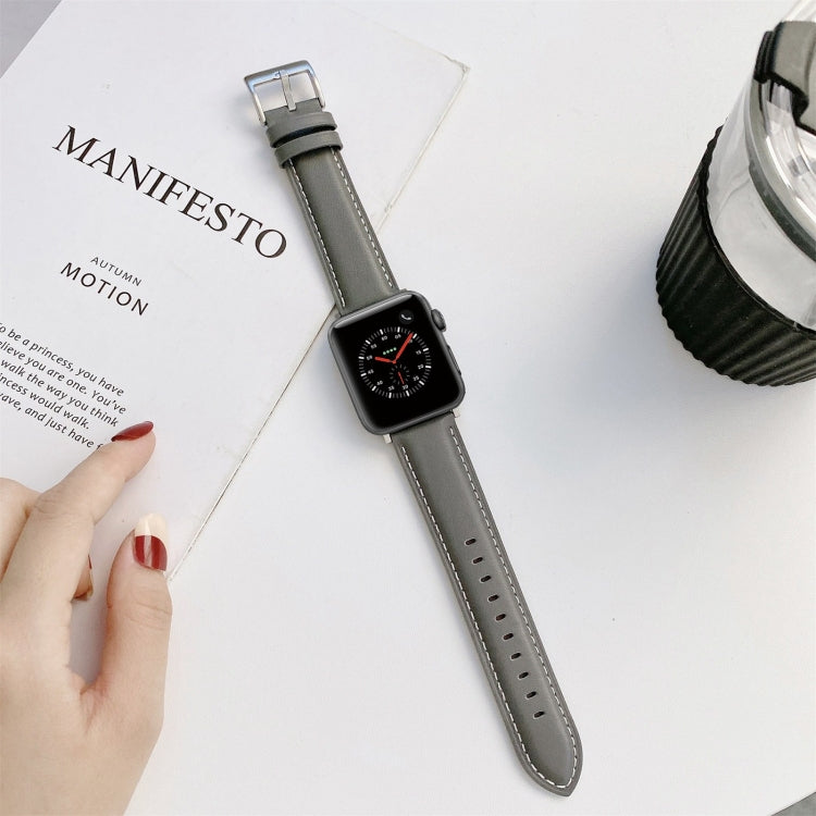 Sewing Leather Watch Band For Apple Watch Ultra 49mm&Watch Ultra 2 49mm / Series 9&8&7 45mm / SE 3&SE 2&6&SE&5&4 44mm / 3&2&1 42mm(Grey) by bashfashion