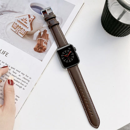 Sewing Leather Watch Band For Apple Watch Ultra 49mm&Watch Ultra 2 49mm / Series 9&8&7 45mm / SE 3&SE 2&6&SE&5&4 44mm / 3&2&1 42mm(Dark Brown) by bashfashion