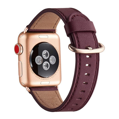 Classic Buckle Leather Watch Band For Apple Watch Series 9&8&7 41mm / SE 3&SE 2&6&SE&5&4 40mm / 3&2&1 38mm(Wine Red) by bashfashion