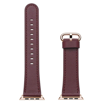 Classic Buckle Leather Watch Band For Apple Watch Ultra 49mm&Watch Ultra 2 49mm / Series 9&8&7 45mm / SE 3&SE 2&6&SE&5&4 44mm / 3&2&1 42mm(Wine Red) by bashfashion