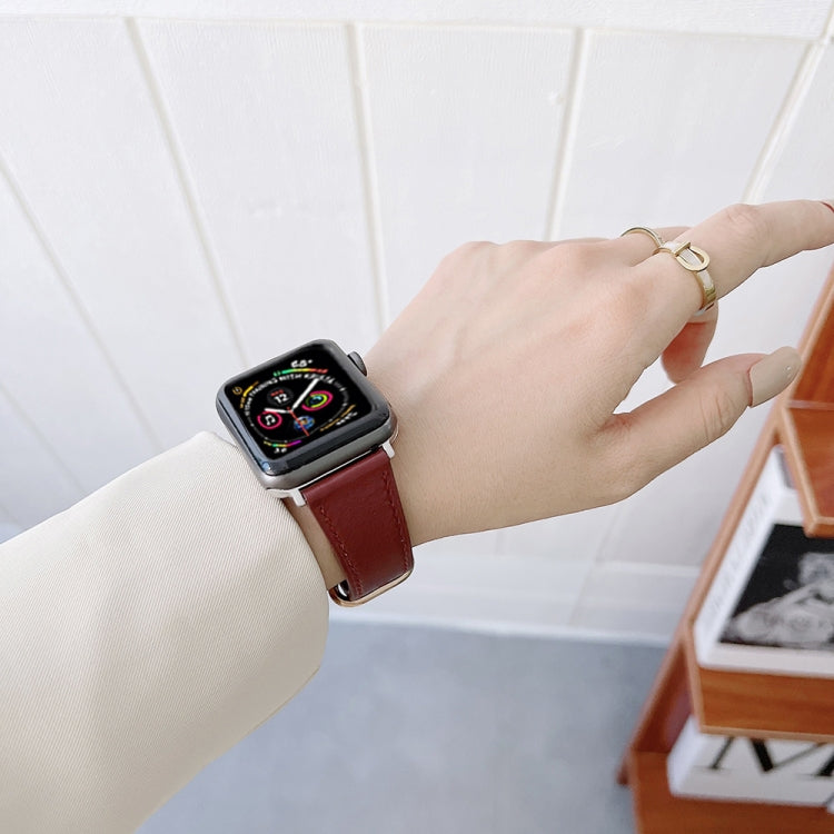 Classic Buckle Leather Watch Band For Apple Watch Ultra 49mm&Watch Ultra 2 49mm / Series 9&8&7 45mm / SE 3&SE 2&6&SE&5&4 44mm / 3&2&1 42mm(Wine Red) by bashfashion