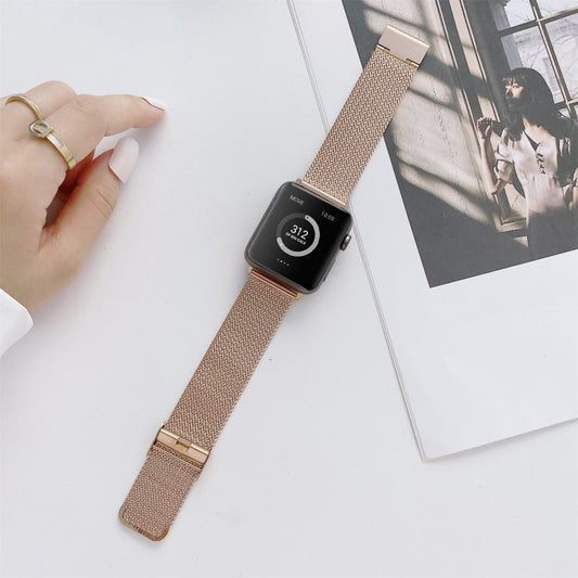 V-shaped Buckle Straight Steel Watch Band For Apple Watch Series 9&8&7 41mm / SE 3&SE 2&6&SE&5&4 40mm / 3&2&1 38mm(Rose Gold) by bashfashion