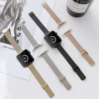 V-shaped Buckle Small Waist Steel Watch Band For Apple Watch Series 9&8&7 41mm / SE 3&SE 2&6&SE&5&4 40mm / 3&2&1 38mm(Gold) by bashfashion