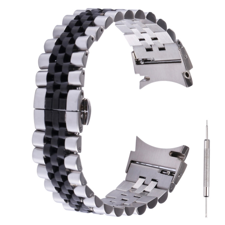 For Samsung Galaxy Watch4 40mm/44mm Five-bead Stainless Steel Watch Band(Silver Black) by bashfashion