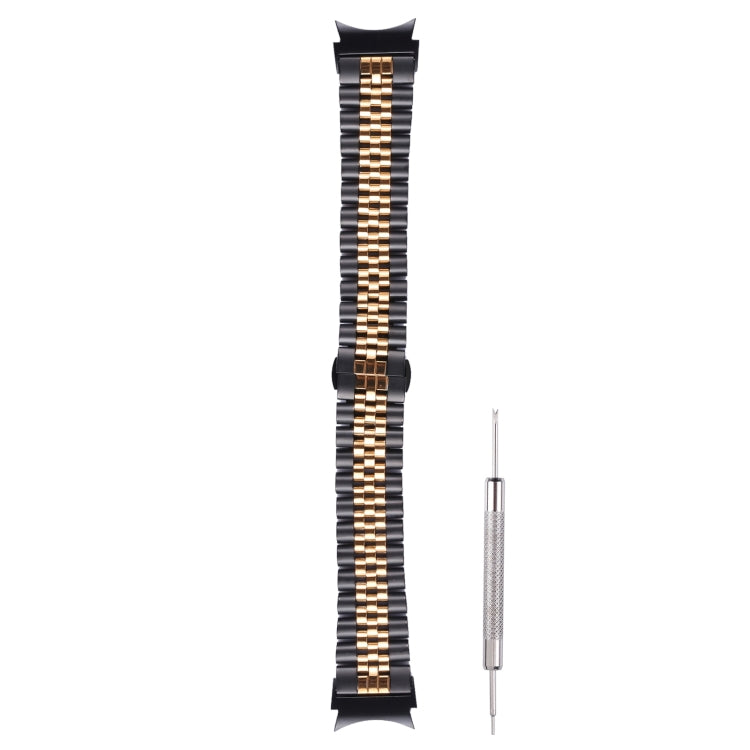 For Samsung Galaxy Watch4 40mm/44mm Five-bead Stainless Steel Watch Band(Black Rose Gold) by bashfashion