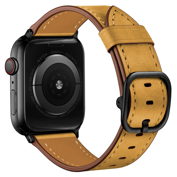 Leather Watch Band For Apple Watch Ultra 49mm&Watch Ultra 2 49mm / Series 9&8&7 45mm / SE 3&SE 2&6&SE&5&4 44mm / 3&2&1 42mm(Yellow Frosted) by bashfashion