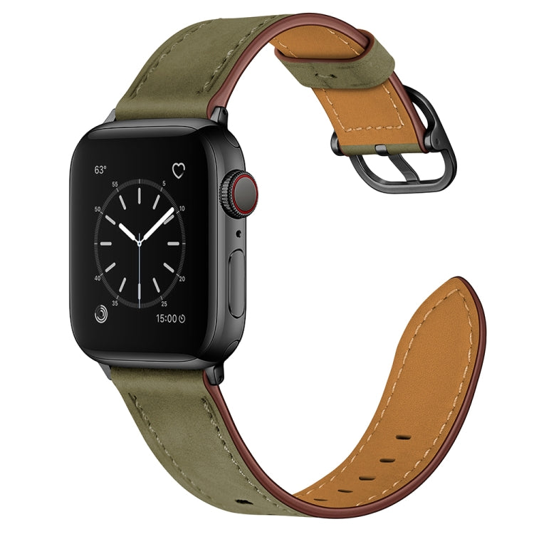 Leather Watch Band For Apple Watch Ultra 49mm&Watch Ultra 2 49mm / Series 9&8&7 45mm / SE 3&SE 2&6&SE&5&4 44mm / 3&2&1 42mm(Army Green Frosted) by bashfashion