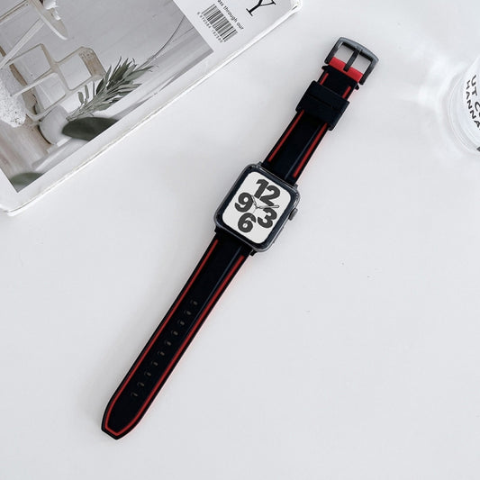 Two-color Silicone Hydraulic Buckle Watch Band For Apple Watch Series 9&8&7 41mm / SE 3&SE 2&6&SE&5&4 40mm / 3&2&1 38mm(Black Red) by bashfashion