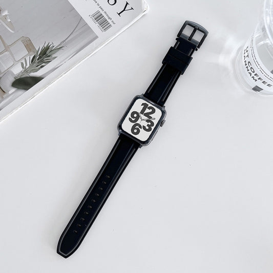 Two-color Silicone Hydraulic Buckle Watch Band For Apple Watch Series 9&8&7 41mm / SE 3&SE 2&6&SE&5&4 40mm / 3&2&1 38mm(Black Grey) by bashfashion