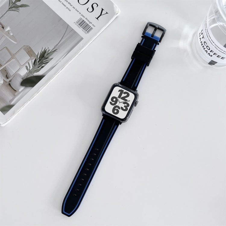 Two-color Silicone Hydraulic Buckle Watch Band For Apple Watch Series 9&8&7 41mm / SE 3&SE 2&6&SE&5&4 40mm / 3&2&1 38mm(Black Blue) by bashfashion