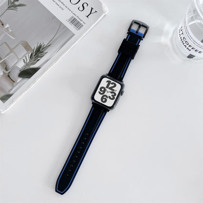 Two-color Silicone Hydraulic Buckle Watch Band For Apple Watch Series 9&8&7 41mm / SE 3&SE 2&6&SE&5&4 40mm / 3&2&1 38mm(Black Blue) by bashfashion