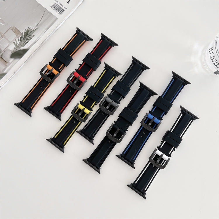 Two-color Silicone Hydraulic Buckle Watch Band For Apple Watch Series 9&8&7 41mm / SE 3&SE 2&6&SE&5&4 40mm / 3&2&1 38mm(Black Blue) by bashfashion