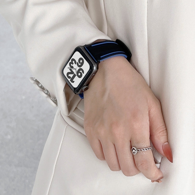 Two-color Silicone Hydraulic Buckle Watch Band For Apple Watch Series 9&8&7 41mm / SE 3&SE 2&6&SE&5&4 40mm / 3&2&1 38mm(Black Blue) by bashfashion