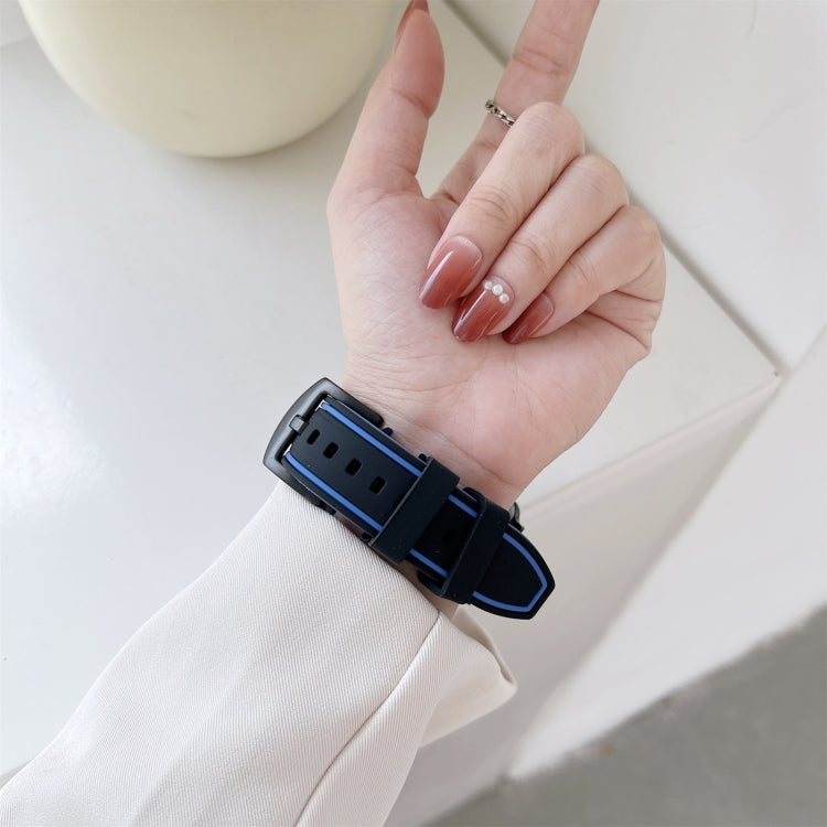 Two-color Silicone Hydraulic Buckle Watch Band For Apple Watch Series 9&8&7 41mm / SE 3&SE 2&6&SE&5&4 40mm / 3&2&1 38mm(Black Blue) by bashfashion