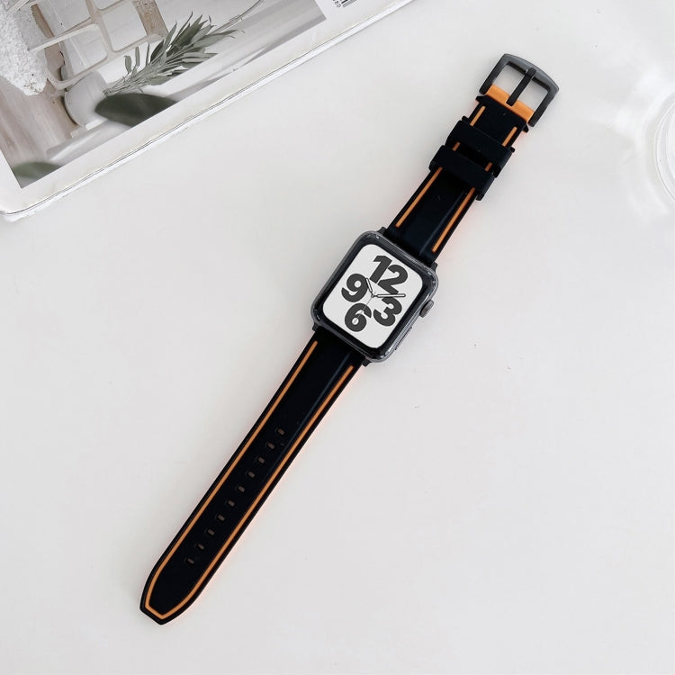 Two-color Silicone Hydraulic Buckle Watch Band For Apple Watch Ultra 49mm&Watch Ultra 2 49mm / Series 9&8&7 45mm / SE 3&SE 2&6&SE&5&4 44mm / 3&2&1 42mm(Black Orange) by bashfashion
