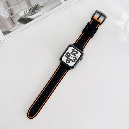 Two-color Silicone Hydraulic Buckle Watch Band For Apple Watch Ultra 49mm&Watch Ultra 2 49mm / Series 9&8&7 45mm / SE 3&SE 2&6&SE&5&4 44mm / 3&2&1 42mm(Black Orange) by bashfashion