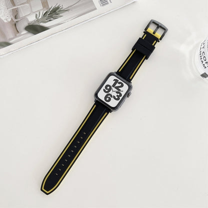 Two-color Silicone Hydraulic Buckle Watch Band For Apple Watch Ultra 49mm&Watch Ultra 2 49mm / Series 9&8&7 45mm / SE 3&SE 2&6&SE&5&4 44mm / 3&2&1 42mm(Black Yellow) by bashfashion