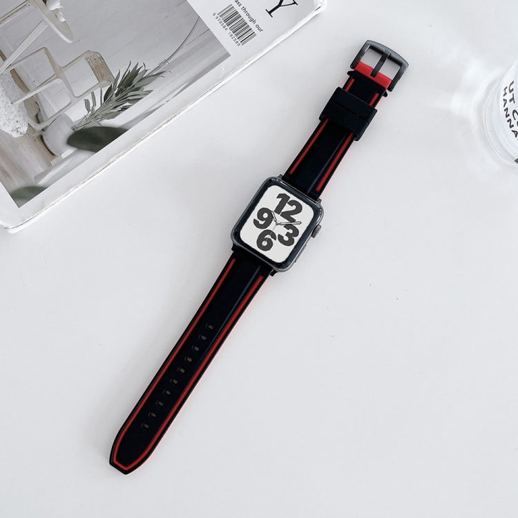 Two-color Silicone Hydraulic Buckle Watch Band For Apple Watch Ultra 49mm&Watch Ultra 2 49mm / Series 9&8&7 45mm / SE 3&SE 2&6&SE&5&4 44mm / 3&2&1 42mm(Black Red) by bashfashion