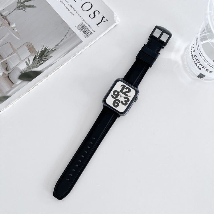 Two-color Silicone Hydraulic Buckle Watch Band For Apple Watch Ultra 49mm&Watch Ultra 2 49mm / Series 9&8&7 45mm / SE 3&SE 2&6&SE&5&4 44mm / 3&2&1 42mm(Black) by bashfashion