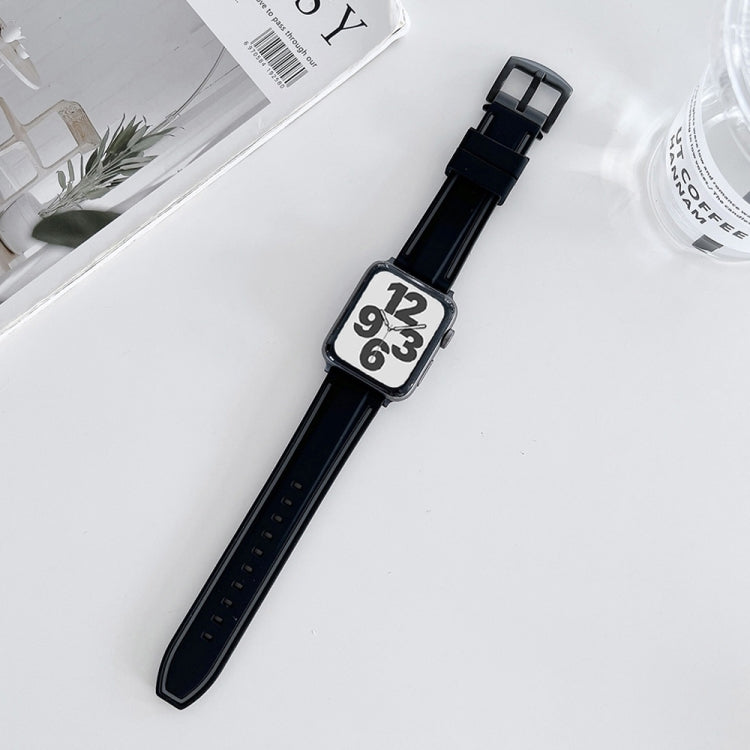 Two-color Silicone Hydraulic Buckle Watch Band For Apple Watch Ultra 49mm&Watch Ultra 2 49mm / Series 9&8&7 45mm / SE 3&SE 2&6&SE&5&4 44mm / 3&2&1 42mm(Black Grey) by bashfashion