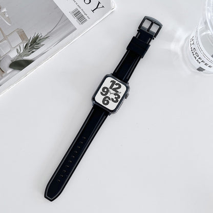 Two-color Silicone Hydraulic Buckle Watch Band For Apple Watch Ultra 49mm&Watch Ultra 2 49mm / Series 9&8&7 45mm / SE 3&SE 2&6&SE&5&4 44mm / 3&2&1 42mm(Black Grey) by bashfashion