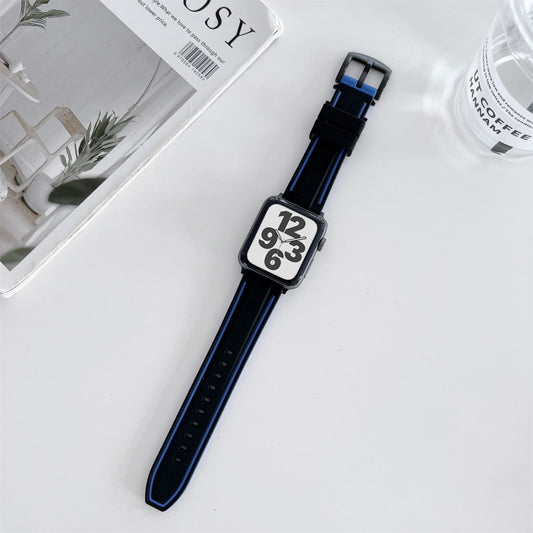 Two-color Silicone Hydraulic Buckle Watch Band For Apple Watch Ultra 49mm&Watch Ultra 2 49mm / Series 9&8&7 45mm / SE 3&SE 2&6&SE&5&4 44mm / 3&2&1 42mm(Black Blue) by bashfashion