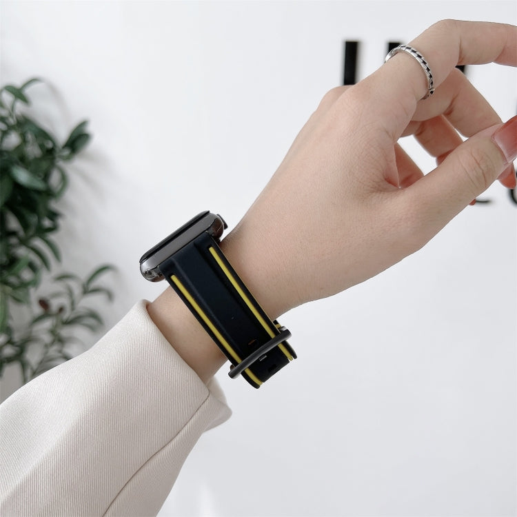 Two-color Silicone Hydraulic Buckle Watch Band For Apple Watch Ultra 49mm&Watch Ultra 2 49mm / Series 9&8&7 45mm / SE 3&SE 2&6&SE&5&4 44mm / 3&2&1 42mm(Black Orange) by bashfashion