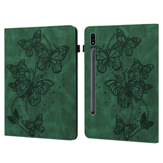 For Samsung Galaxy Tab S8 / Galaxy Tab S7 T870/T875/T876B Embossed Butterfly Pattern Horizontal Flip Leather Tablet Case(Green) by bashfashion