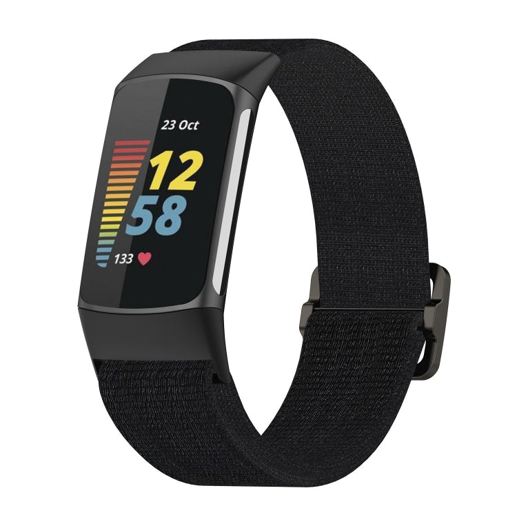 For Fitbit Charge 5 Elastic Nylon Braid Watch Band(Black) by bashfashion