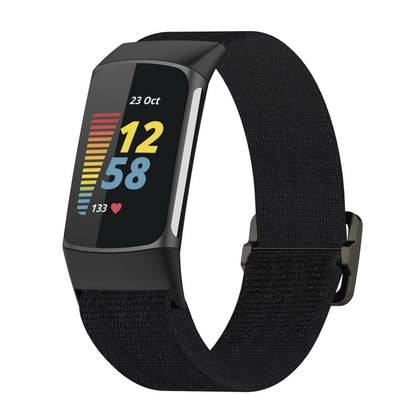 For Fitbit Charge 5 Elastic Nylon Braid Watch Band(Black) by bashfashion