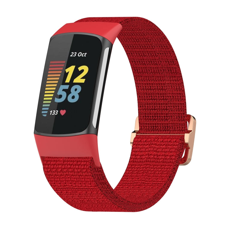 For Fitbit Charge 5 Elastic Nylon Braid Watch Band(Red) by bashfashion