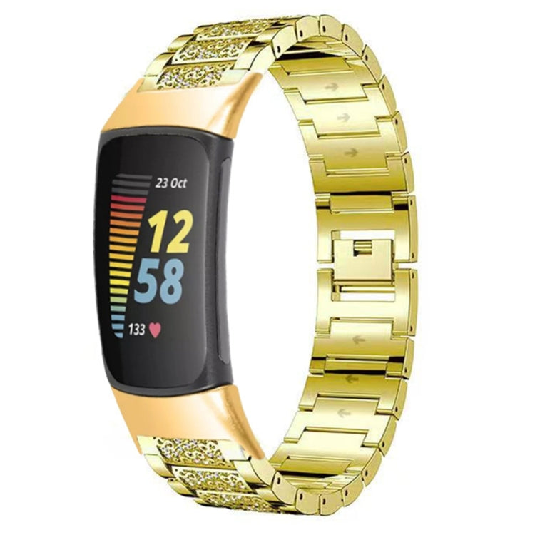 For Fitbit Charge 5 Diamond Stainless Steel Watch Band(Gold) by bashfashion