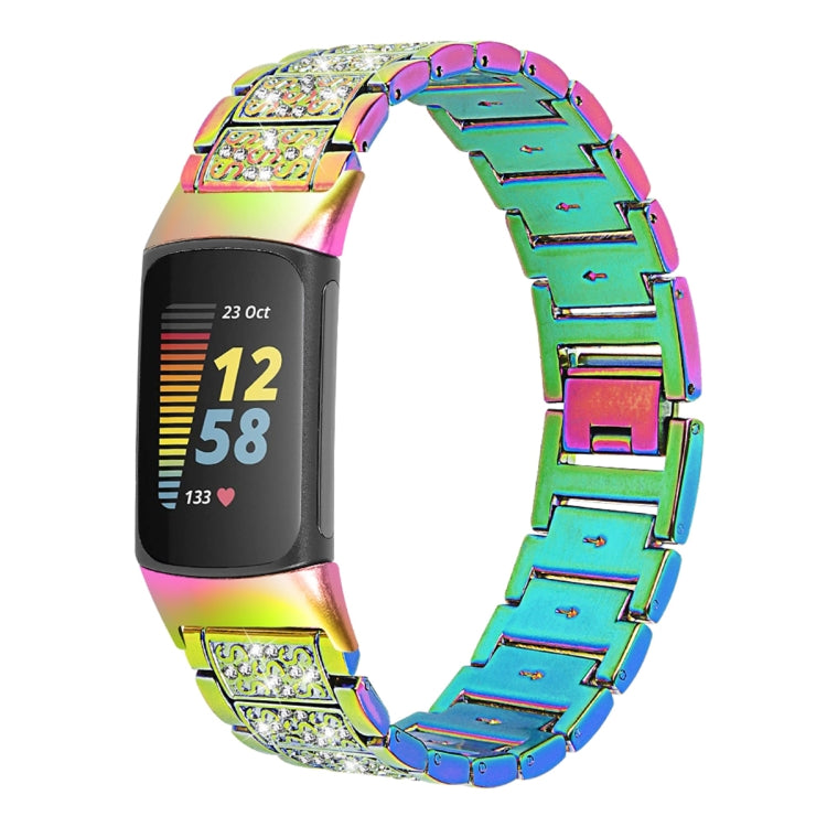 For Fitbit Charge 5 Diamond Stainless Steel Watch Band(Colorful) by bashfashion