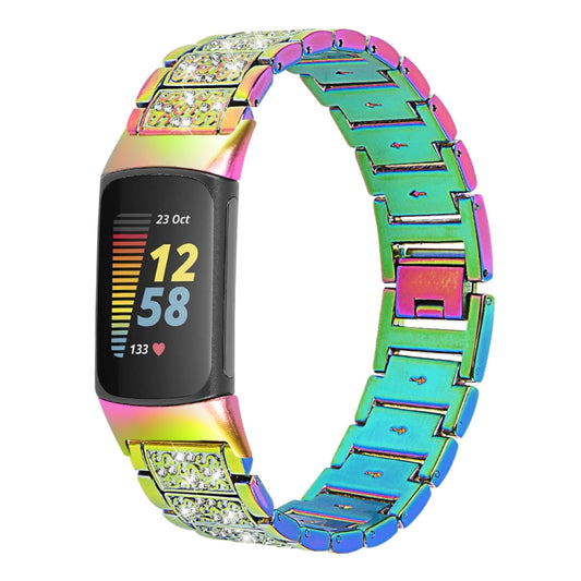 For Fitbit Charge 5 Diamond Stainless Steel Watch Band(Colorful) by bashfashion