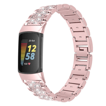 For Fitbit Charge 5 Diamond Stainless Steel Watch Band(Rose Pink) by bashfashion