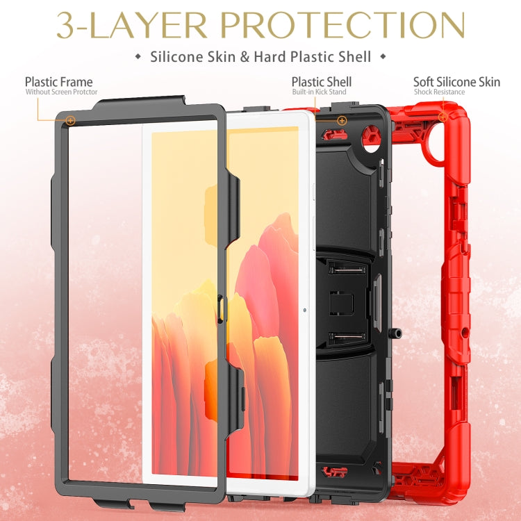 Shockproof Colorful Silicone + Black PC Tablet Protective Case with Holder & Shoulder Strap For Samsung Galaxy Tab A7 2020 T500(Red) by bashfashion