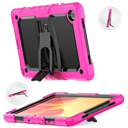 Shockproof Colorful Silicone + Black PC Tablet Protective Case with Holder & Shoulder Strap For Samsung Galaxy Tab A7 2020 T500(Rose Red) by bashfashion