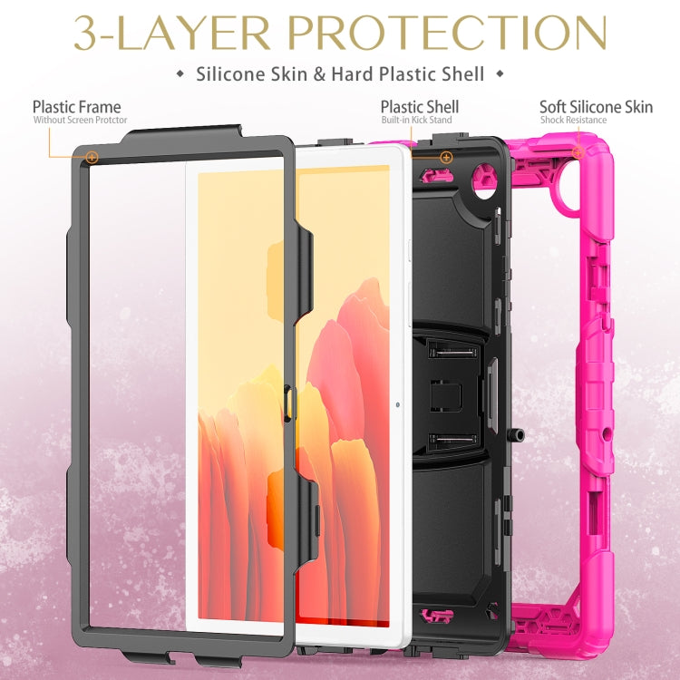 Shockproof Colorful Silicone + Black PC Tablet Protective Case with Holder & Shoulder Strap For Samsung Galaxy Tab A7 2020 T500(Rose Red) by bashfashion