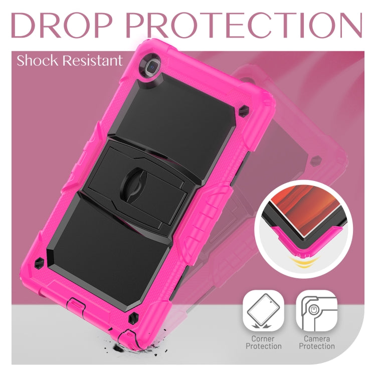Shockproof Colorful Silicone + Black PC Tablet Protective Case with Holder & Shoulder Strap For Samsung Galaxy Tab A7 2020 T500(Rose Red) by bashfashion