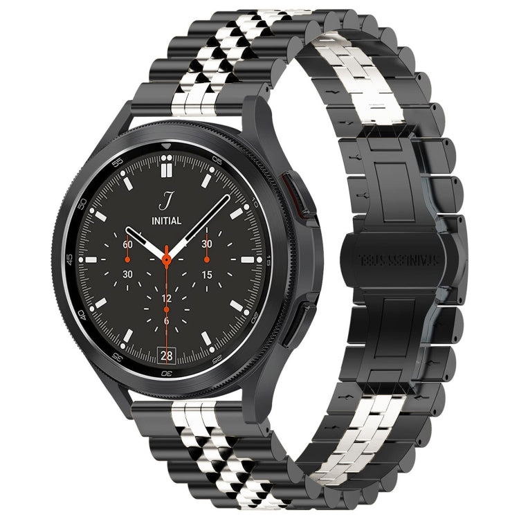 22mm Five-bead Stainless Steel Watch Band (Black Silver) by bashfashion