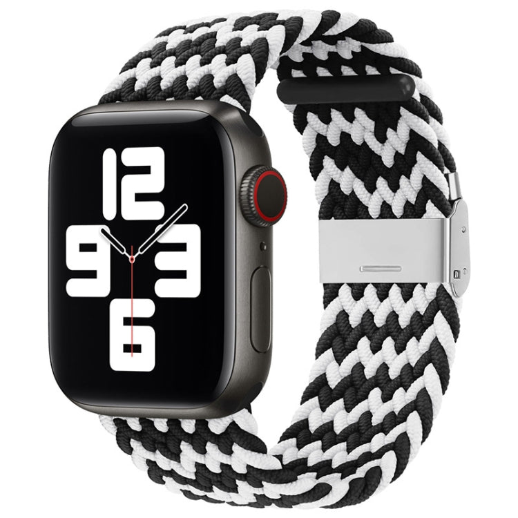 Nylon Braid One Buckle Watch Band For Apple Watch Ultra 49mm&Watch Ultra 2 49mm / Series 9&8&7 45mm / SE 3&SE 2&6&SE&5&4 44mm / 3&2&1 42mm(W Black White) by bashfashion