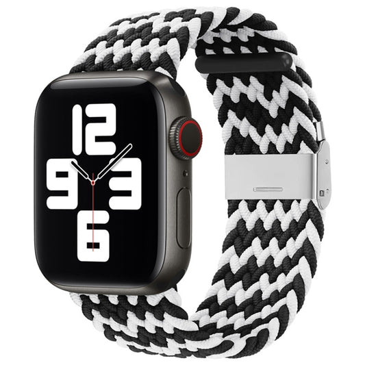 Nylon Braid One Buckle Watch Band For Apple Watch Ultra 49mm&Watch Ultra 2 49mm / Series 9&8&7 45mm / SE 3&SE 2&6&SE&5&4 44mm / 3&2&1 42mm(W Black White) by bashfashion