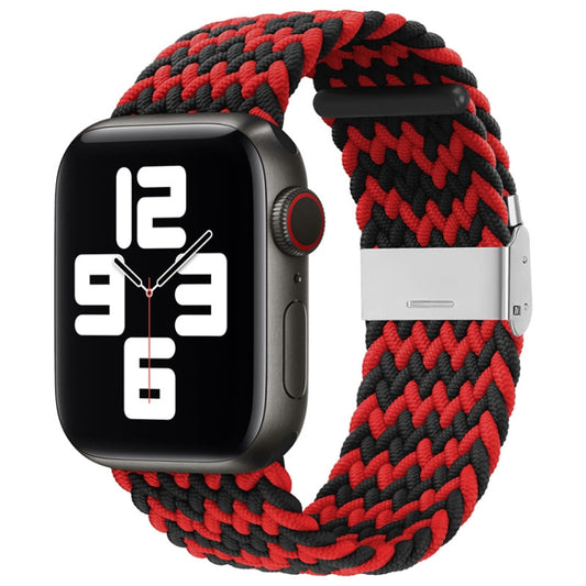 Nylon Braid One Buckle Watch Band For Apple Watch Ultra 49mm&Watch Ultra 2 49mm / Series 9&8&7 45mm / SE 3&SE 2&6&SE&5&4 44mm / 3&2&1 42mm(W Black Red) by bashfashion
