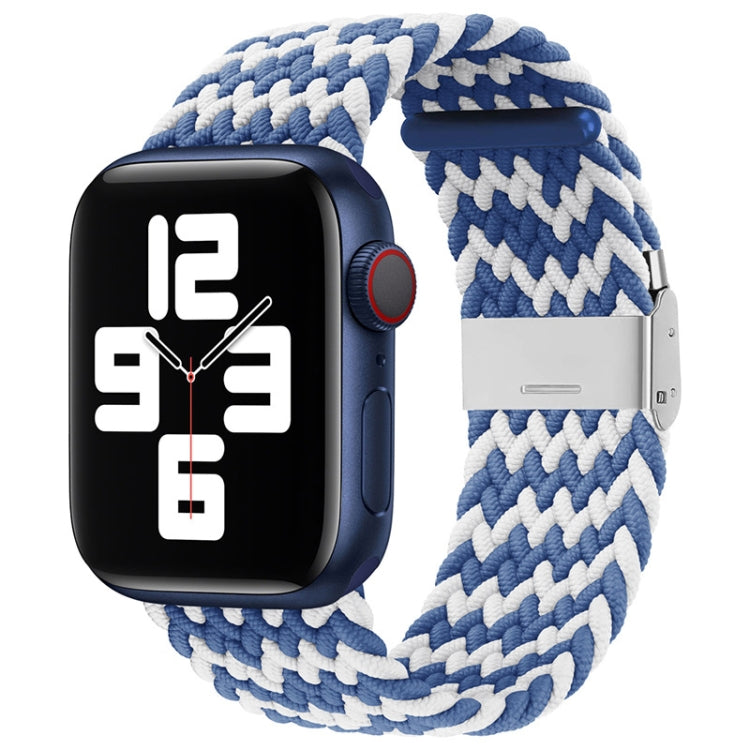 Nylon Braid One Buckle Watch Band For Apple Watch Ultra 49mm&Watch Ultra 2 49mm / Series 9&8&7 45mm / SE 3&SE 2&6&SE&5&4 44mm / 3&2&1 42mm(W Blue White) by bashfashion